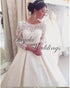 Elegant Satin Ball Gown Wedding Dresses with 3/4 Lace Sleeve